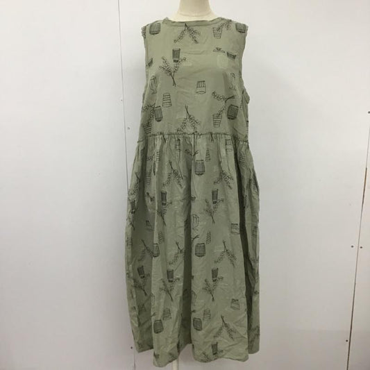 ツクロイ サンバレー tukuroi by SUNVALLEY ワンピース ひざ丈スカート TK409205 ノースリーブ 膝下丈 M 刺繍 カーキ / カーキ /  レディース USED 古着 中古 10098381