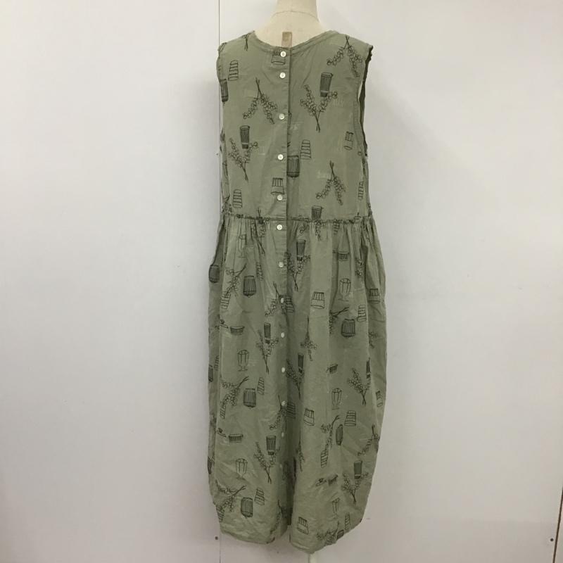 ツクロイ サンバレー tukuroi by SUNVALLEY ワンピース ひざ丈スカート TK409205 ノースリーブ 膝下丈 M 刺繍 カーキ / カーキ /  レディース USED 古着 中古 10098381
