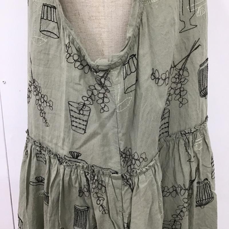 ツクロイ サンバレー tukuroi by SUNVALLEY ワンピース ひざ丈スカート TK409205 ノースリーブ 膝下丈 M 刺繍 カーキ / カーキ /  レディース USED 古着 中古 10098381