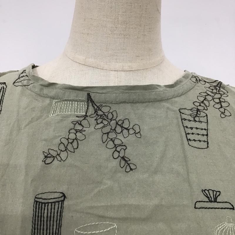 ツクロイ サンバレー tukuroi by SUNVALLEY ワンピース ひざ丈スカート TK409205 ノースリーブ 膝下丈 M 刺繍 カーキ / カーキ /  レディース USED 古着 中古 10098381