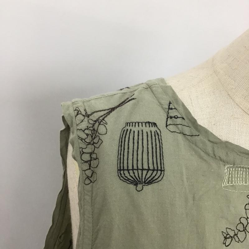 ツクロイ サンバレー tukuroi by SUNVALLEY ワンピース ひざ丈スカート TK409205 ノースリーブ 膝下丈 M 刺繍 カーキ / カーキ /  レディース USED 古着 中古 10098381