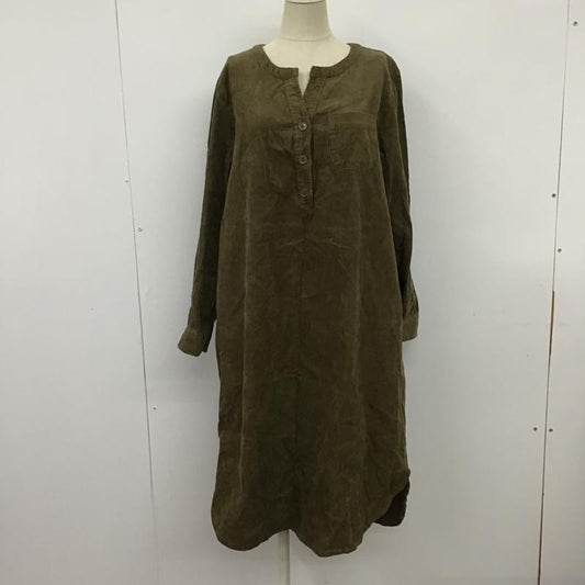 サニーレーベル Sonny Label ワンピース ひざ丈スカート LA87-26K030 コーデュロイ ノーカラー FREE 無地 カーキ / カーキ /  レディース USED 古着 中古 10098385