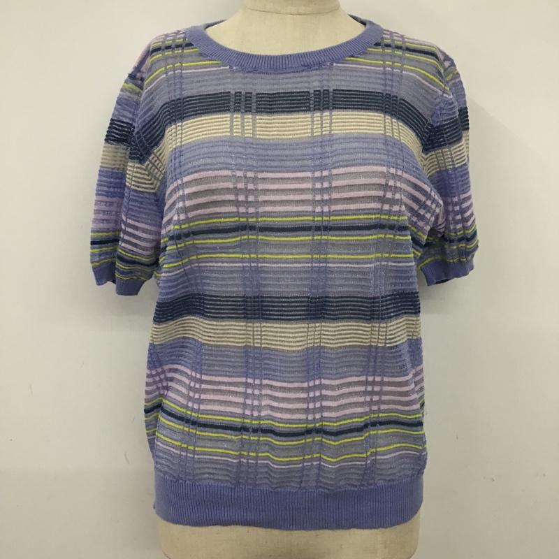 ザラニット ZARA KNIT ニット、セーター 半袖 サマーニット シアー L ボーダー柄 紫 / パープル / X 紺 / ネイビー / X 黄 / イエロー / X 桃 / ピンク /  レディース USED 古着 中古 10098392