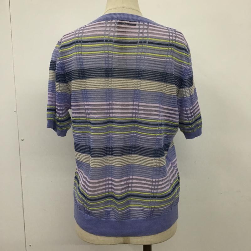 ザラニット ZARA KNIT ニット、セーター 半袖 サマーニット シアー L ボーダー柄 紫 / パープル / X 紺 / ネイビー / X 黄 / イエロー / X 桃 / ピンク /  レディース USED 古着 中古 10098392