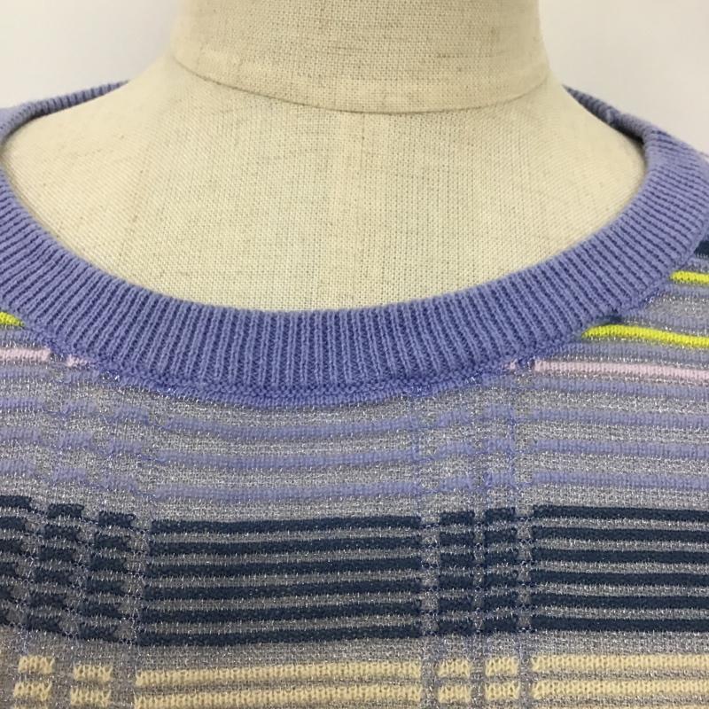 ザラニット ZARA KNIT ニット、セーター 半袖 サマーニット シアー L ボーダー柄 紫 / パープル / X 紺 / ネイビー / X 黄 / イエロー / X 桃 / ピンク /  レディース USED 古着 中古 10098392
