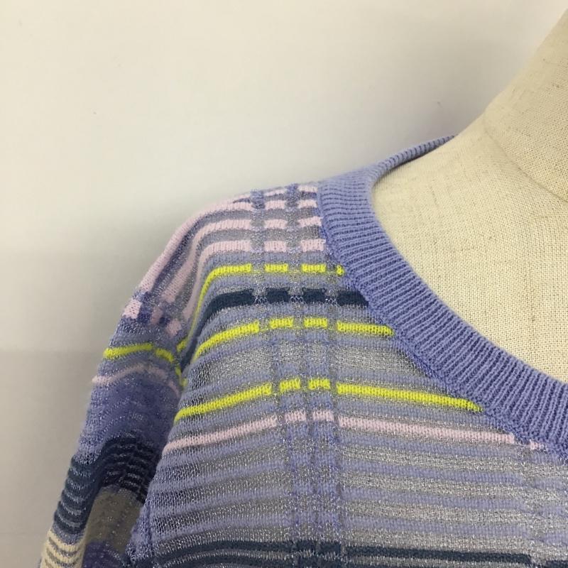 ザラニット ZARA KNIT ニット、セーター 半袖 サマーニット シアー L ボーダー柄 紫 / パープル / X 紺 / ネイビー / X 黄 / イエロー / X 桃 / ピンク /  レディース USED 古着 中古 10098392