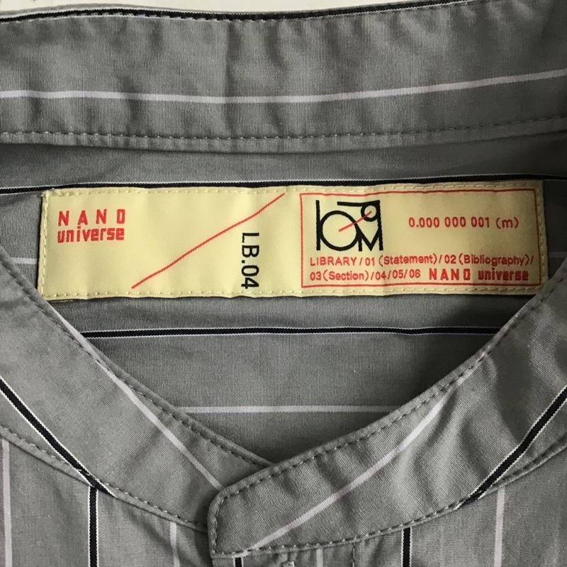 ナノユニバース nano・universe シャツ、ブラウス 長袖 672-2220208 LB.04 バンドカラー S ストライプ 灰 / グレー / X 白 / ホワイト / X 黒 / ブラック /  メンズ USED 古着 中古 10098415