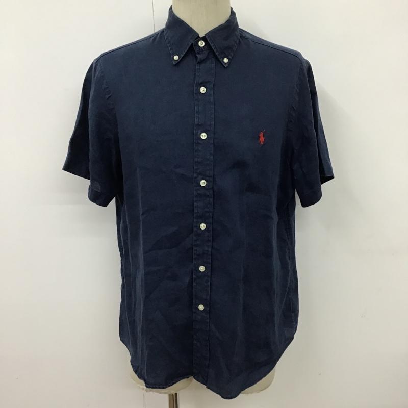 ラルフローレン RALPHLAUREN シャツ、ブラウス 半袖 ボタンダウン リネン M ワンポイント 紺 / ネイビー /  メンズ USED 古着 中古 10098417