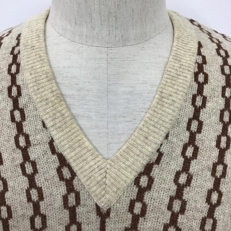 古着 USED ニット、セーター 長袖 Vネック M 総柄 ベージュ / ベージュ / X 茶 / ブラウン /  メンズ USED 古着 中古 10098434