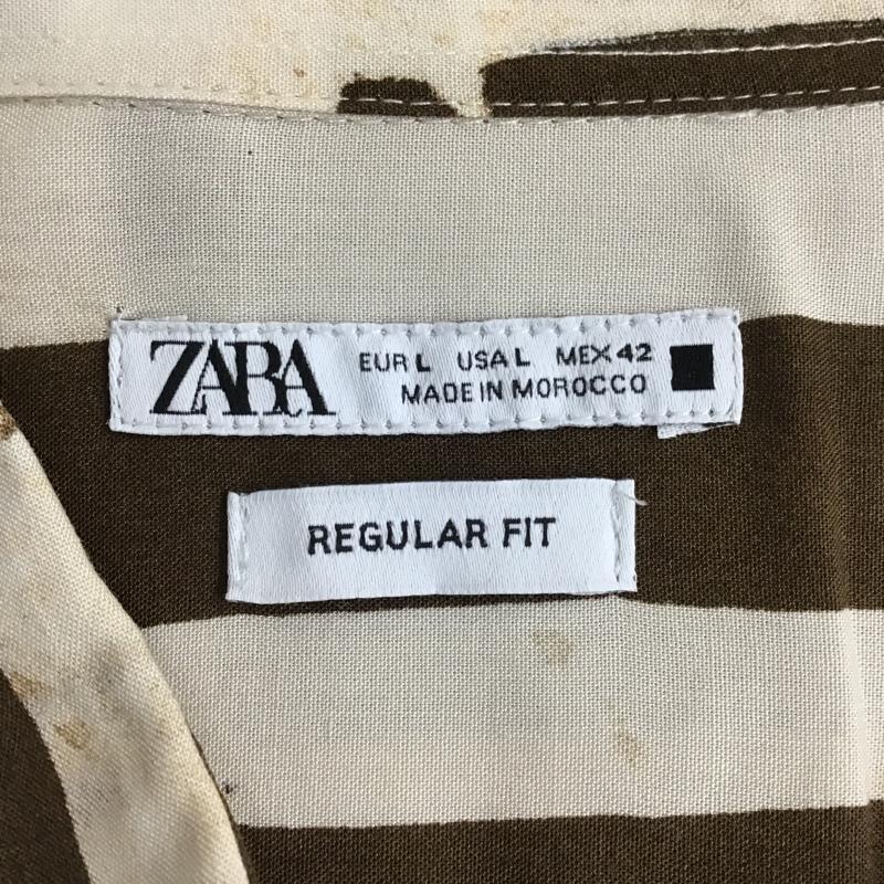 ザラ ZARA シャツ、ブラウス 長袖 長袖シャツ カジュアルシャツ 総柄シャツ プリントシャツ L 総柄 茶 / ブラウン /  メンズ USED 古着 中古 10098455