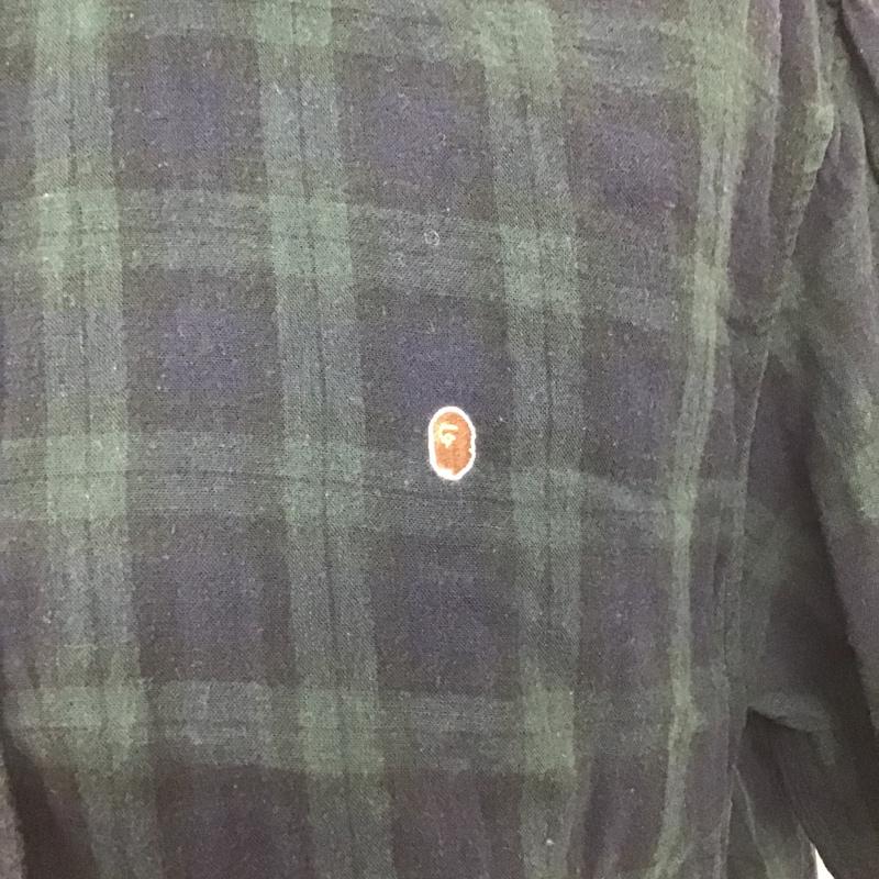 アベイシングエイプ A BATHING APE シャツ、ブラウス 半袖 ユニオンジャックタグ チェック M ワンポイント 緑 / グリーン / X 紺 / ネイビー /  メンズ USED 古着 中古 10098553