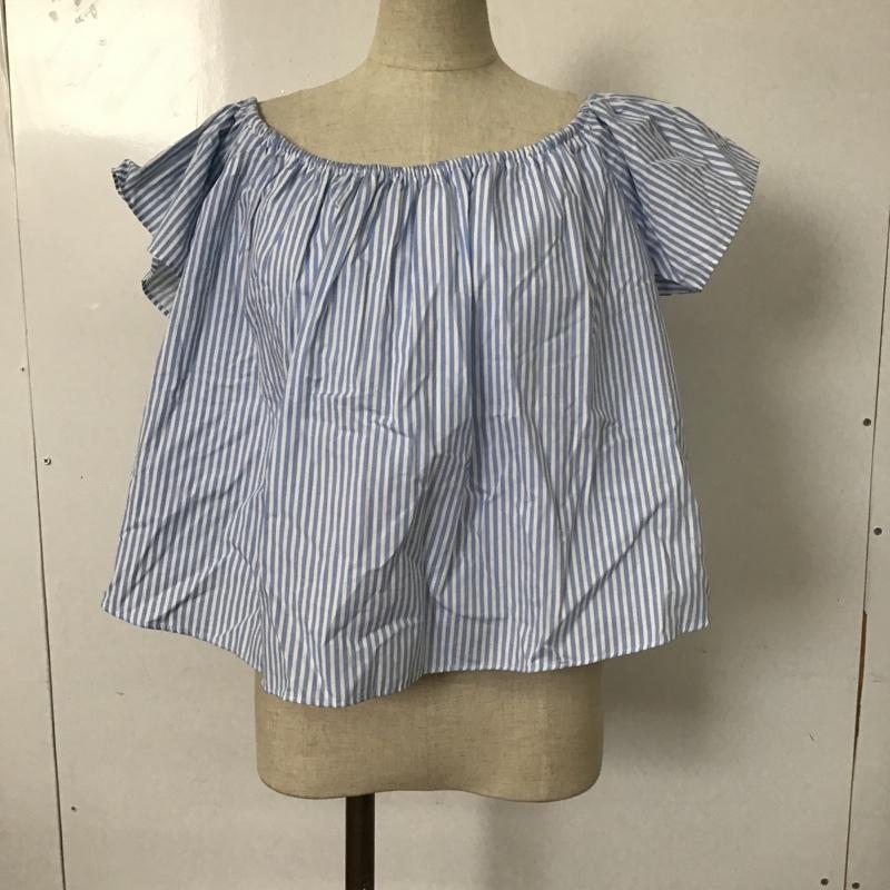 ザラベーシック ZARA BASIC カットソー 半袖 2567 572 403 オフショルダー タグ付き L ストライプ 白 / ホワイト / X 水色 / ライトブルー /  レディース USED 古着 中古 10098759