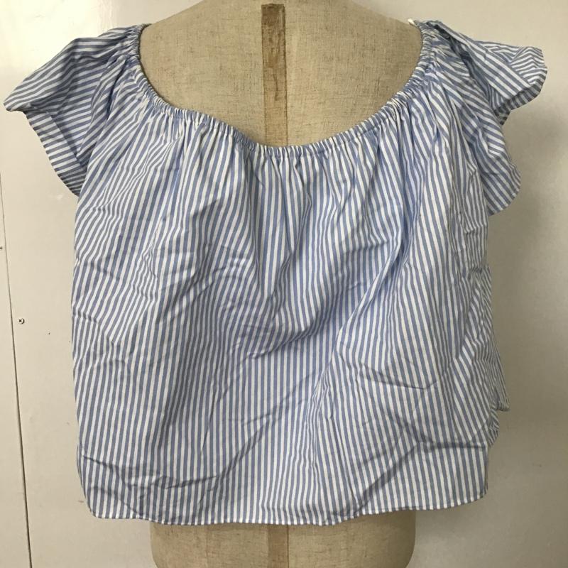 ザラベーシック ZARA BASIC カットソー 半袖 2567 572 403 オフショルダー タグ付き L ストライプ 白 / ホワイト / X 水色 / ライトブルー /  レディース USED 古着 中古 10098759