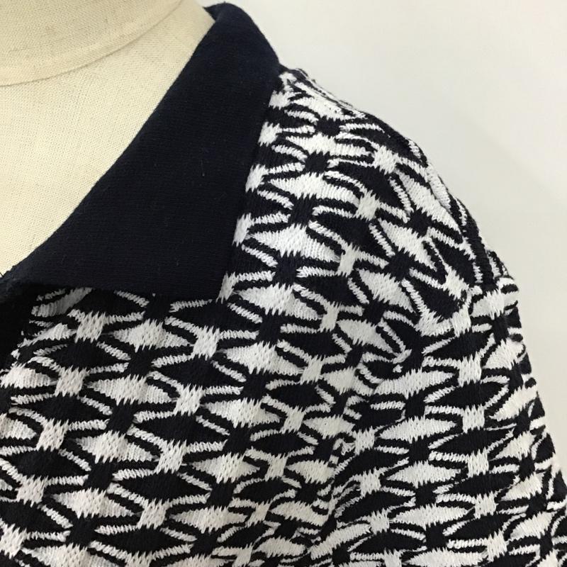 ザラ ZARA カットソー 半袖 5039 454 044 ジャガード スキッパー M 総柄 白 / ホワイト / X 紺 / ネイビー /  レディース USED 古着 中古 10098857