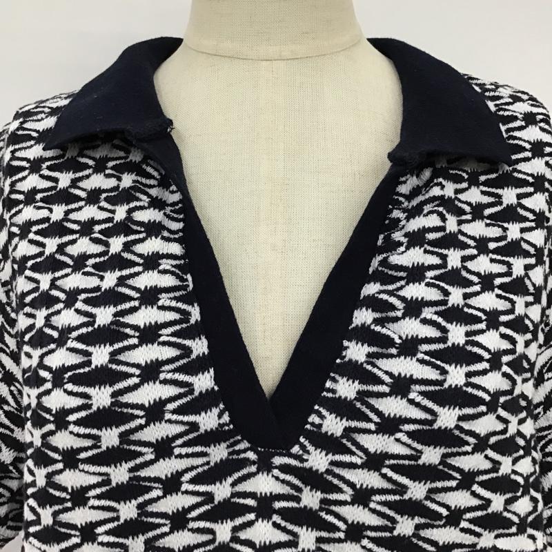 ザラ ZARA カットソー 半袖 5039 454 044 ジャガード スキッパー M 総柄 白 / ホワイト / X 紺 / ネイビー /  レディース USED 古着 中古 10098857