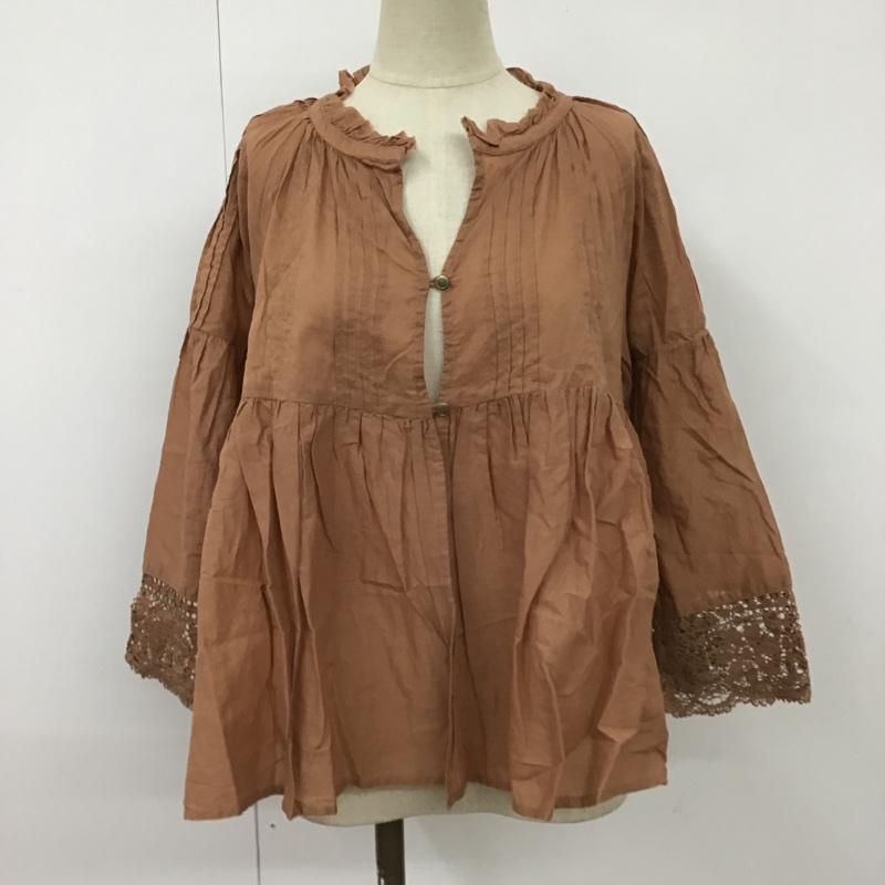 古着 USED カットソー 七分袖 前開カットソー 七分丈カットソー ノーカラーシャツ フリルカットソー FREE 無地 茶 / ブラウン /  レディース USED 古着 中古 10099004