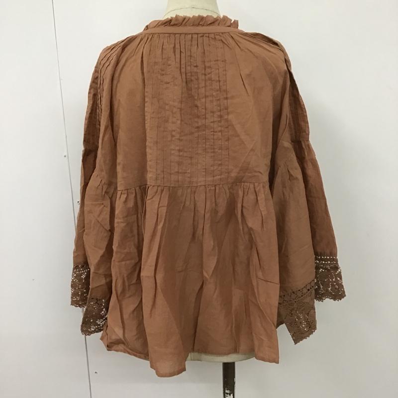 古着 USED カットソー 七分袖 前開カットソー 七分丈カットソー ノーカラーシャツ フリルカットソー FREE 無地 茶 / ブラウン /  レディース USED 古着 中古 10099004