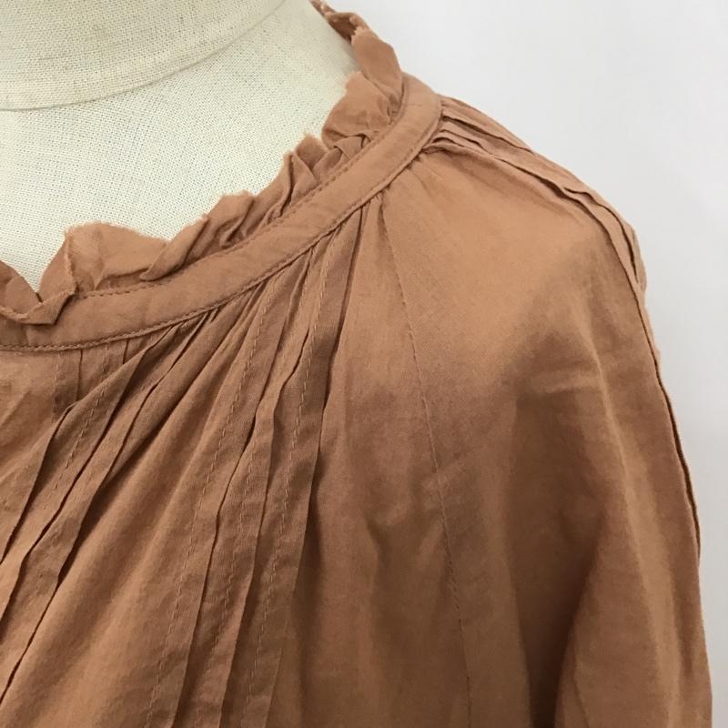 古着 USED カットソー 七分袖 前開カットソー 七分丈カットソー ノーカラーシャツ フリルカットソー FREE 無地 茶 / ブラウン /  レディース USED 古着 中古 10099004