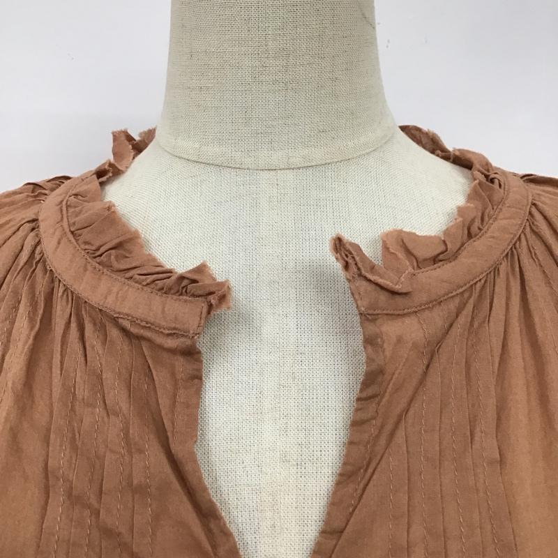 古着 USED カットソー 七分袖 前開カットソー 七分丈カットソー ノーカラーシャツ フリルカットソー FREE 無地 茶 / ブラウン /  レディース USED 古着 中古 10099004
