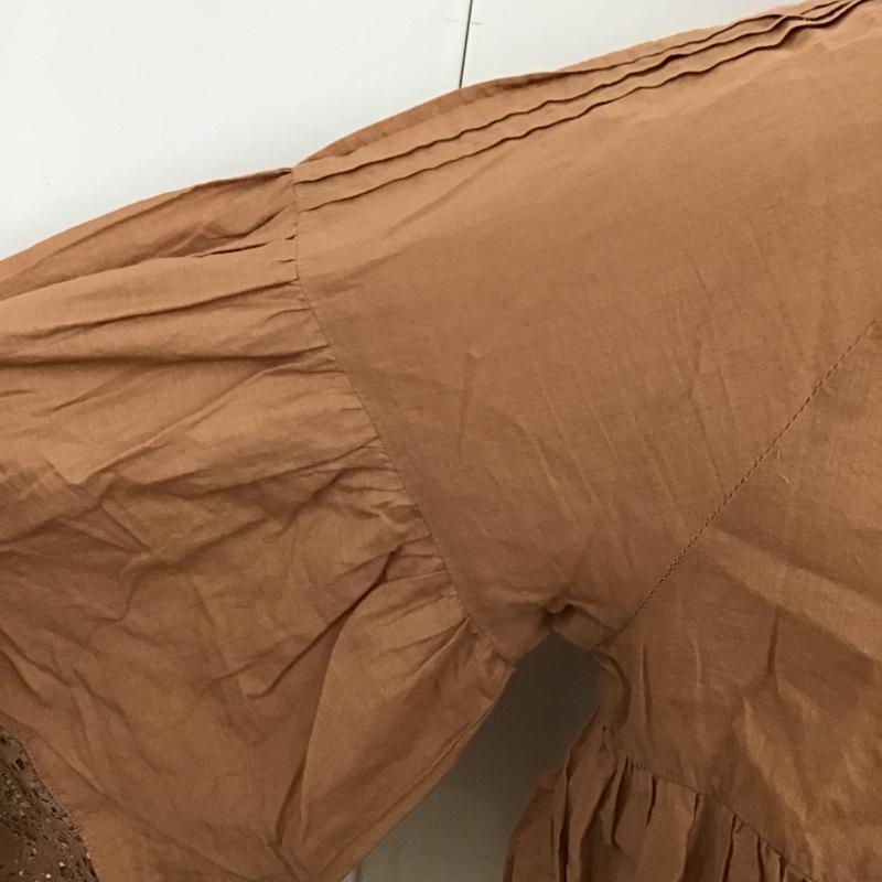 古着 USED カットソー 七分袖 前開カットソー 七分丈カットソー ノーカラーシャツ フリルカットソー FREE 無地 茶 / ブラウン /  レディース USED 古着 中古 10099004