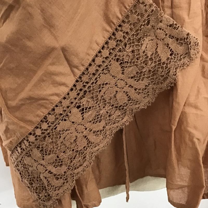 古着 USED カットソー 七分袖 前開カットソー 七分丈カットソー ノーカラーシャツ フリルカットソー FREE 無地 茶 / ブラウン /  レディース USED 古着 中古 10099004