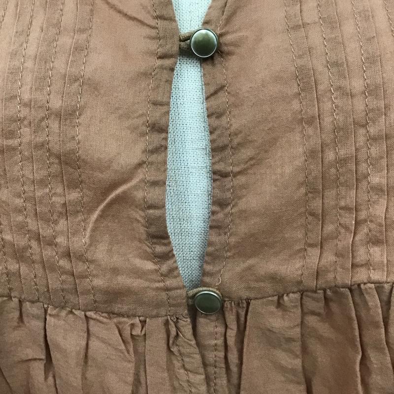 古着 USED カットソー 七分袖 前開カットソー 七分丈カットソー ノーカラーシャツ フリルカットソー FREE 無地 茶 / ブラウン /  レディース USED 古着 中古 10099004