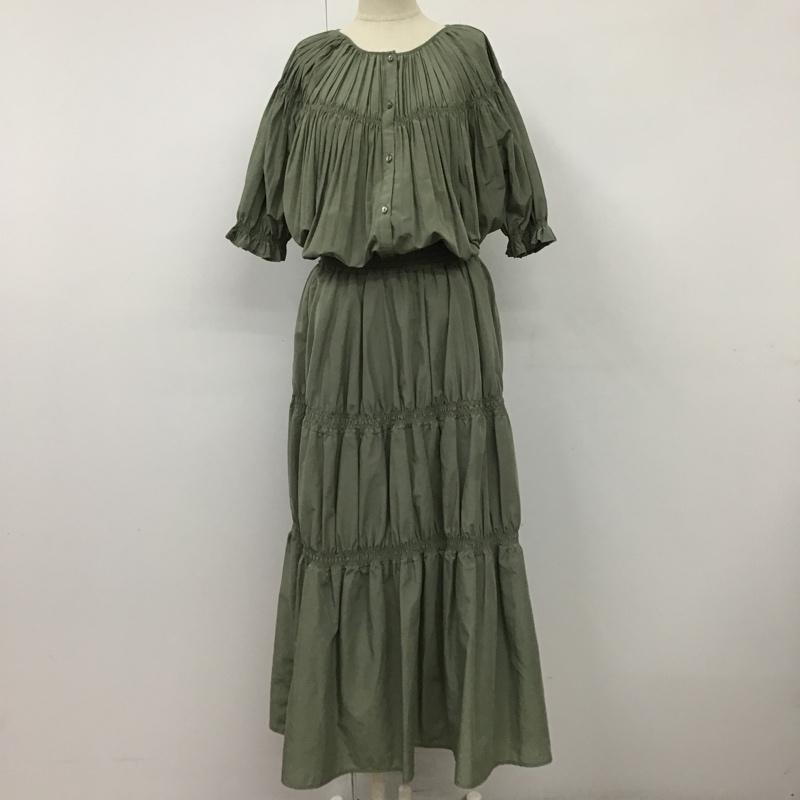 ビームス ハート BEAMS HEART セットアップ セットアップ 43-26-0061-286 ギャザーブラウス×スカートセットアップ 半袖シャツ ロングスカート FREE 無地 カーキ / カーキ /  メンズ USED 古着 中古 10099124