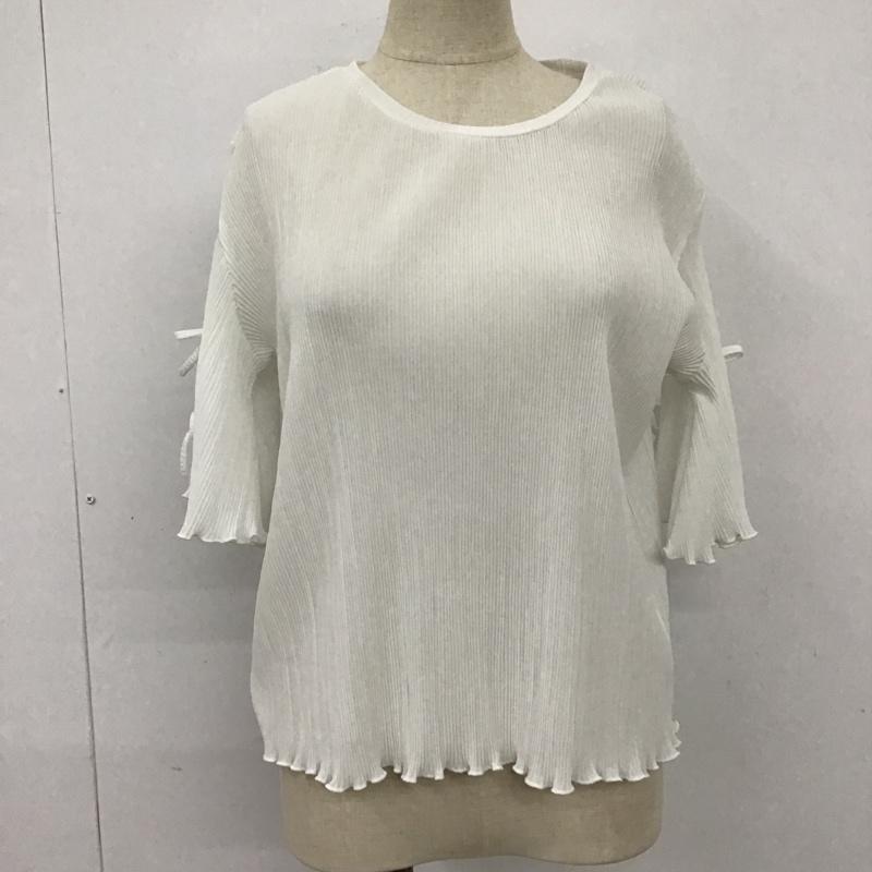 エヘカソポ ehka sopo カットソー 半袖 プリーツ天竺袖リボンプルオーバー 無地 白 / ホワイト /  レディース USED 古着 中古 10099184