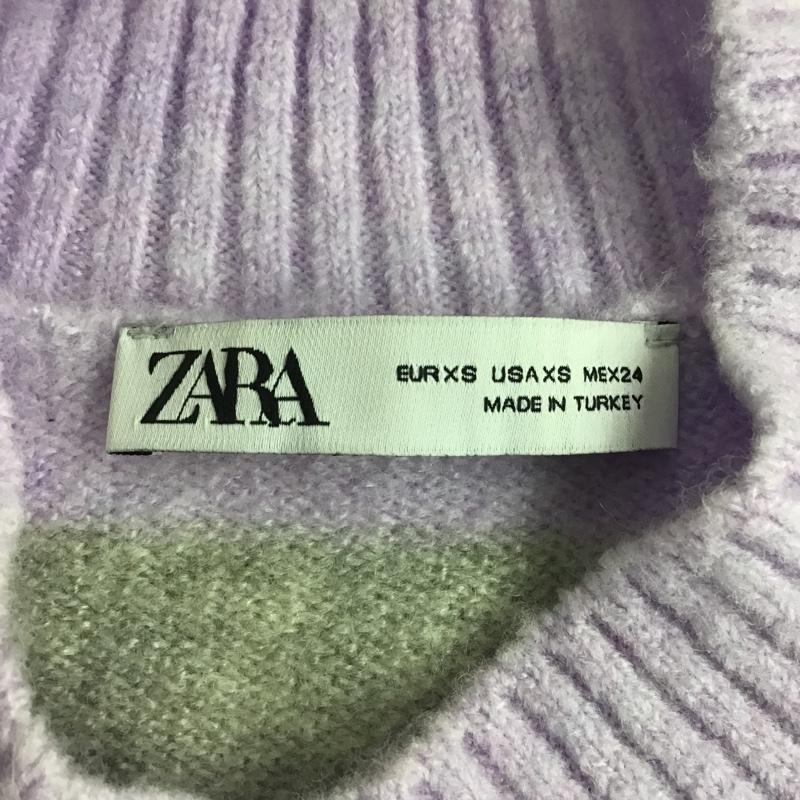 ザラ ZARA ニット、セーター 長袖 長袖ニット ボーダーニットカットソー Vネックセーター リブニットカットソー XS ボーダー柄 灰 / グレー / X 紫 / パープル /  レディース USED 古着 中古 10099359