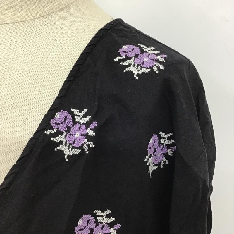 レイビームス Ray BEAMS カットソー 半袖 63-11-0237-509 花柄刺繍ブラウス 五分丈 フレア袖カットソー 花柄刺繍 FREE 総柄 X 花柄 黒 / ブラック /  レディース USED 古着 中古 10099364