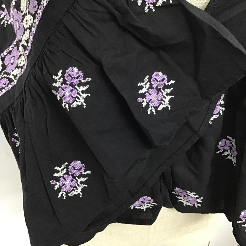 レイビームス Ray BEAMS カットソー 半袖 63-11-0237-509 花柄刺繍ブラウス 五分丈 フレア袖カットソー 花柄刺繍 FREE 総柄 X 花柄 黒 / ブラック /  レディース USED 古着 中古 10099364