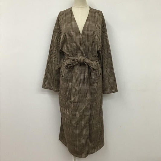 ダブルクローゼット w closet カーディガン 長袖 290640 ガウン ロング丈 チェック ベージュ / ベージュ / X 茶 / ブラウン /  レディース USED 古着 中古 10099512