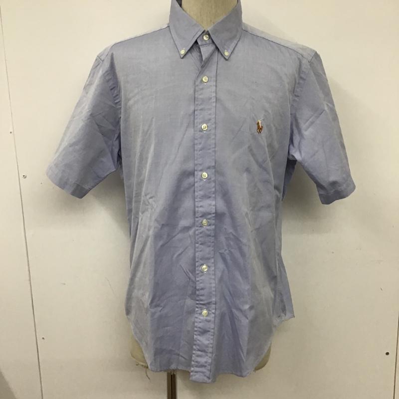 ラルフローレン RALPHLAUREN シャツ、ブラウス 半袖 半そでシャツ カジュアルシャツ ボタンダウンシャツ カラーシャツ L ロゴ、文字 X 刺繍 水色 / ライトブルー /  メンズ USED 古着 中古 10099525