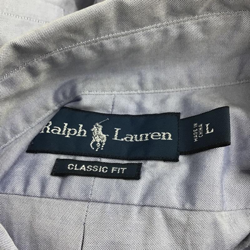 ラルフローレン RALPHLAUREN シャツ、ブラウス 半袖 半そでシャツ カジュアルシャツ ボタンダウンシャツ カラーシャツ L ロゴ、文字 X 刺繍 水色 / ライトブルー /  メンズ USED 古着 中古 10099525