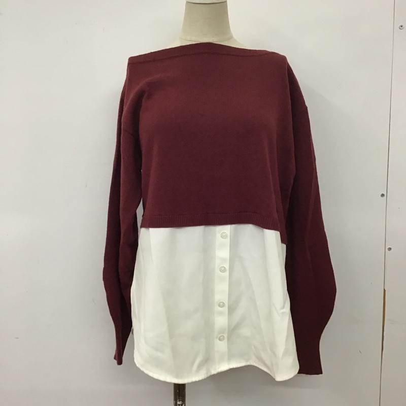 アズールバイマウジー AZUL BY MOUSSY カットソー 長袖 250EAB70-441I レイヤード風 ニット S 無地 えんじ / ワインレッド / X 白 / ホワイト /  レディース USED 古着 中古 10099642