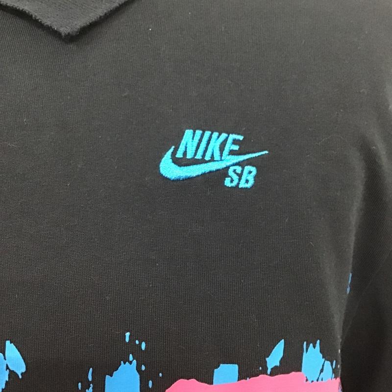 ナイキエスビー NIKE SB ポロシャツ 半袖 BV1031-010 スケートボードポロ グラフィックデザイン ロゴ L プリント 黒 / ブラック /  メンズ USED 古着 中古 10099825