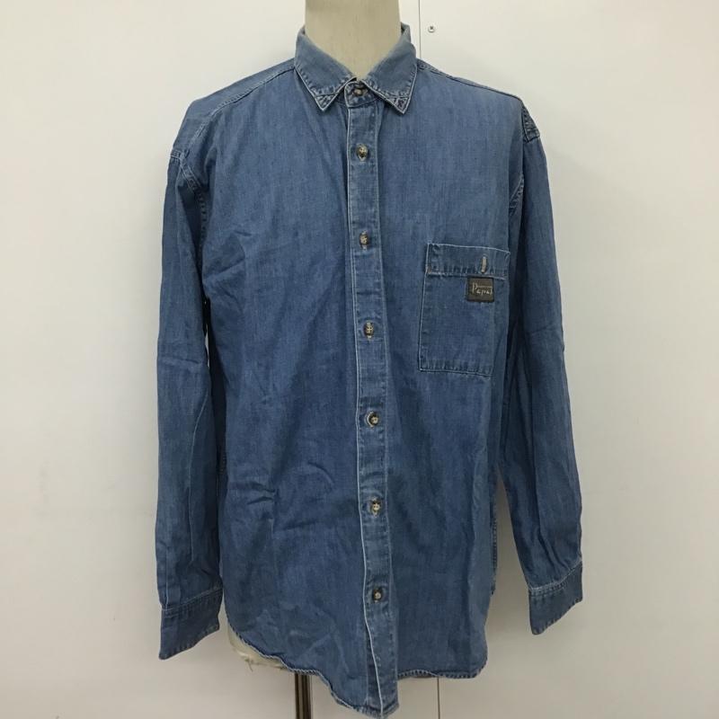 パパス PAPAS シャツ、ブラウス 長袖 デニムカジュアルシャツ 長袖シャツ カラーシャツ ポケットシャツ ロゴ、文字 インディゴ / インディゴ /  メンズ USED 古着 中古 10099872