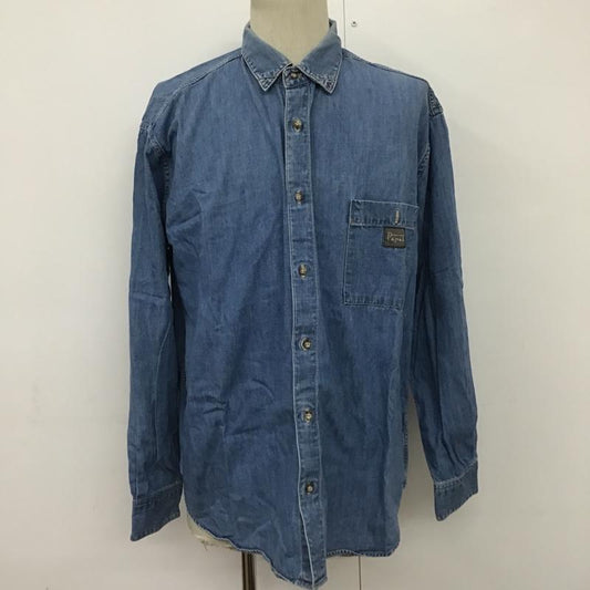 パパス PAPAS シャツ、ブラウス 長袖 デニムカジュアルシャツ 長袖シャツ カラーシャツ ポケットシャツ ロゴ、文字 インディゴ / インディゴ /  メンズ USED 古着 中古 10099872