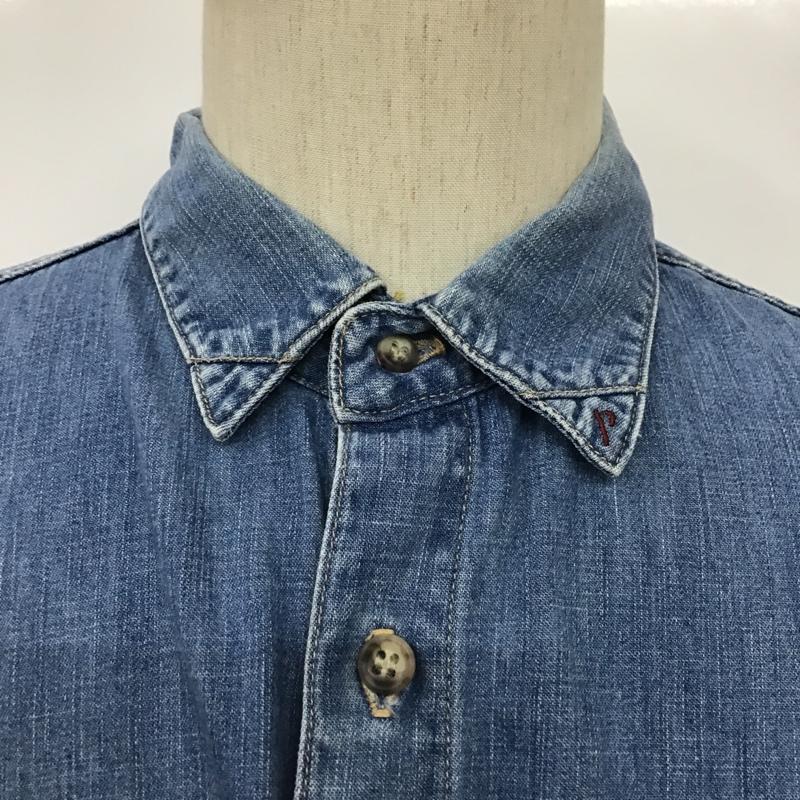 パパス PAPAS シャツ、ブラウス 長袖 デニムカジュアルシャツ 長袖シャツ カラーシャツ ポケットシャツ ロゴ、文字 インディゴ / インディゴ /  メンズ USED 古着 中古 10099872