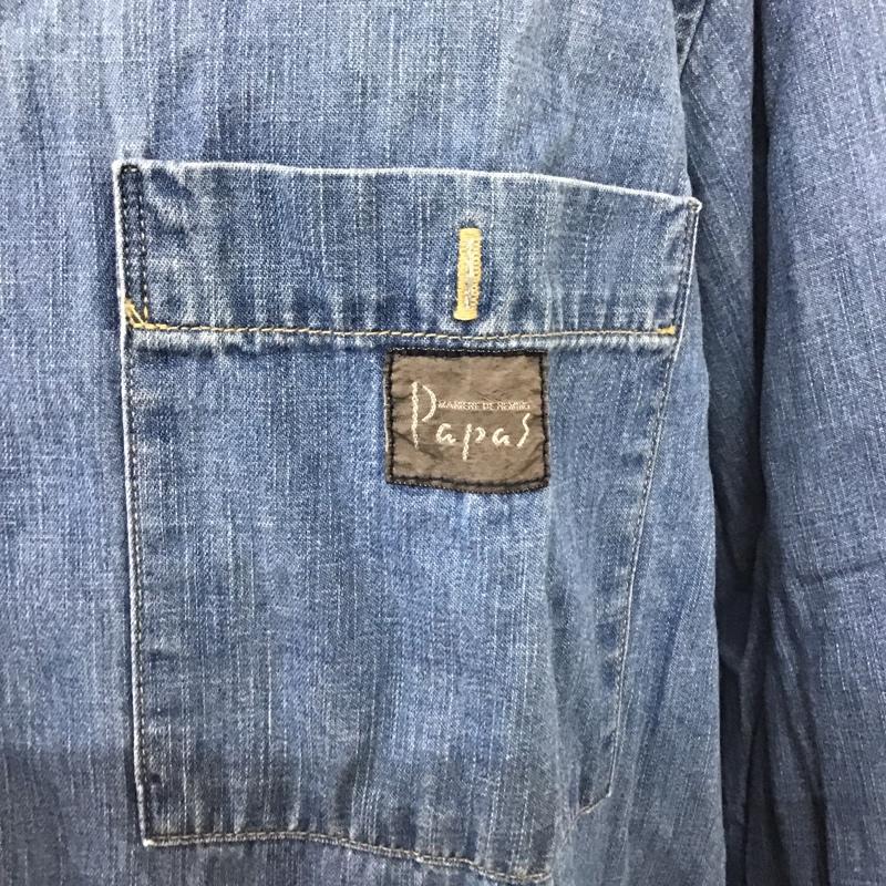 パパス PAPAS シャツ、ブラウス 長袖 デニムカジュアルシャツ 長袖シャツ カラーシャツ ポケットシャツ ロゴ、文字 インディゴ / インディゴ /  メンズ USED 古着 中古 10099872