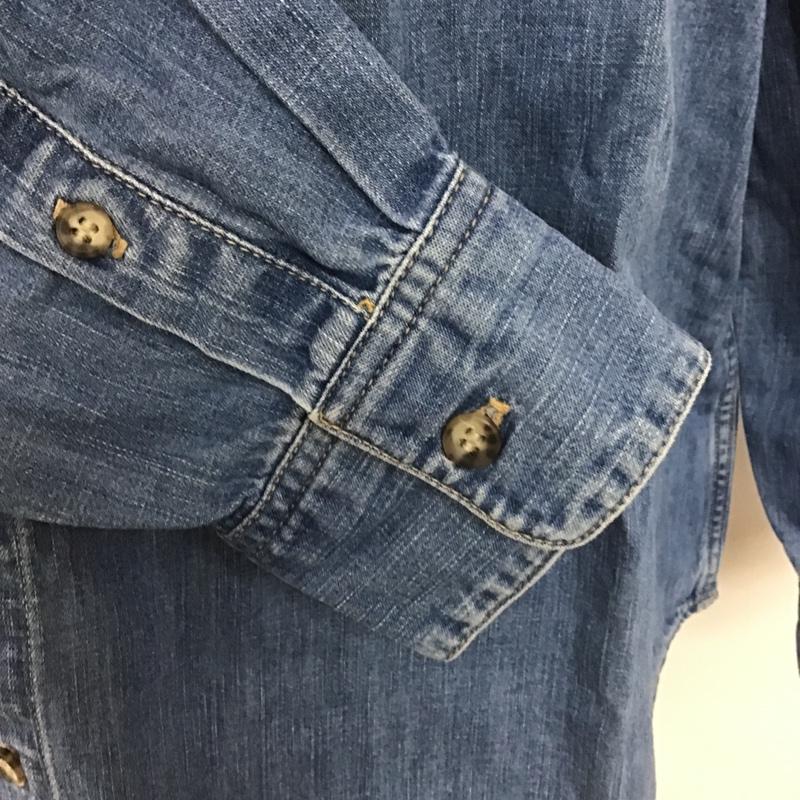 パパス PAPAS シャツ、ブラウス 長袖 デニムカジュアルシャツ 長袖シャツ カラーシャツ ポケットシャツ ロゴ、文字 インディゴ / インディゴ /  メンズ USED 古着 中古 10099872