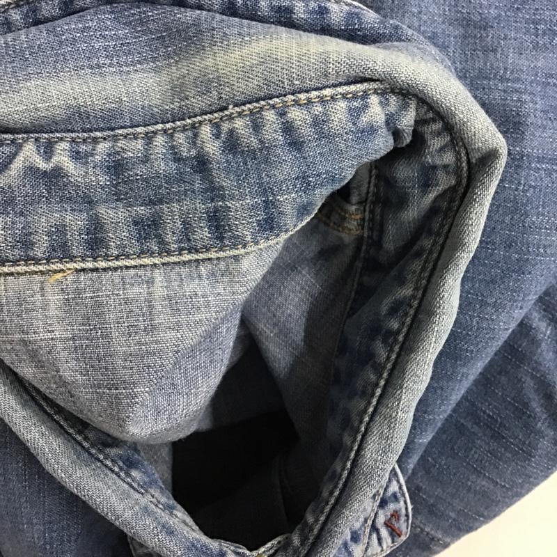 パパス PAPAS シャツ、ブラウス 長袖 デニムカジュアルシャツ 長袖シャツ カラーシャツ ポケットシャツ ロゴ、文字 インディゴ / インディゴ /  メンズ USED 古着 中古 10099872