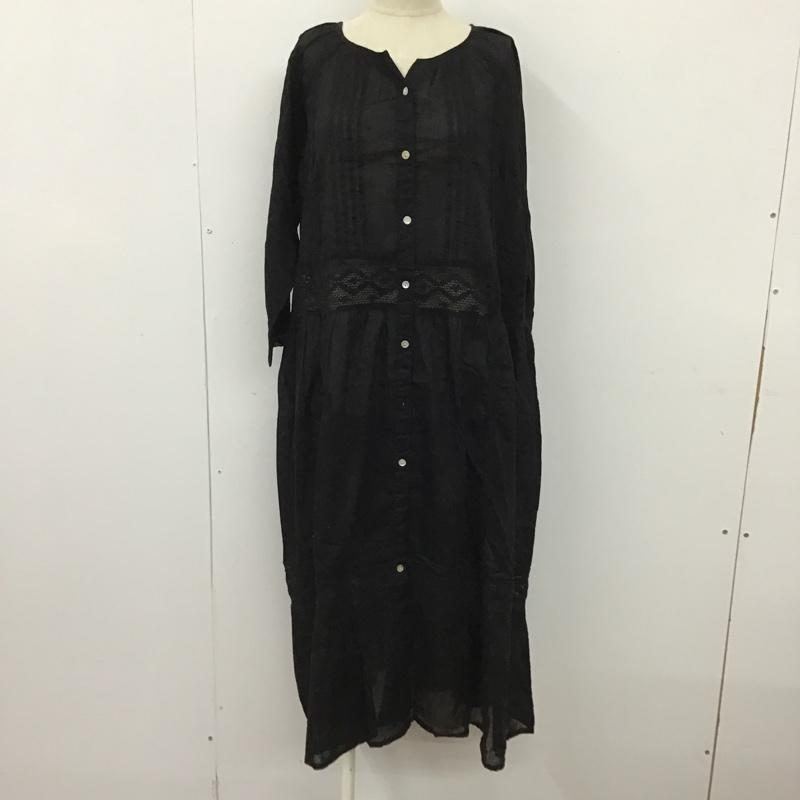 サマンサモスモス Samansa Mos2 ワンピース ロングスカート 1106194-24-11 ボイルピンタックレース前開きワンピース ロングワンピース フレアロングワンピース FREE 無地 黒 / ブラック /  レディース USED 古着 中古 10099996