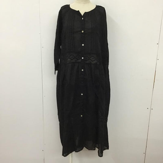 サマンサモスモス Samansa Mos2 ワンピース ロングスカート 1106194-24-11 ボイルピンタックレース前開きワンピース ロングワンピース フレアロングワンピース FREE 無地 黒 / ブラック /  レディース USED 古着 中古 10099996