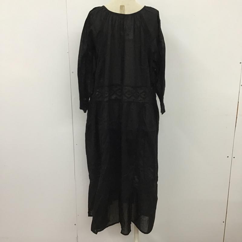 サマンサモスモス Samansa Mos2 ワンピース ロングスカート 1106194-24-11 ボイルピンタックレース前開きワンピース ロングワンピース フレアロングワンピース FREE 無地 黒 / ブラック /  レディース USED 古着 中古 10099996