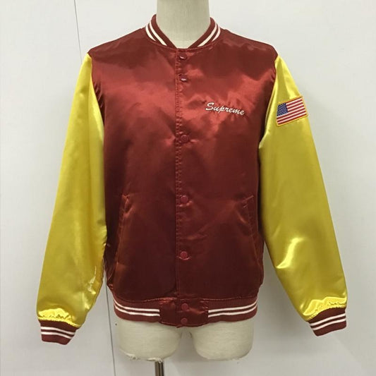 シュプリーム Supreme ジャケット、上着 ジャンパー、ブルゾン 15SS Satin Club Jacket 星条旗 M ロゴ、文字 黄 / イエロー / X えんじ / ワインレッド /  メンズ USED 古着 中古 10100074