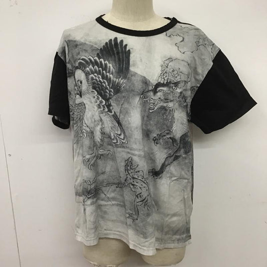 グラウンドワイ Ground Y Tシャツ 半袖 GT-T69-045 鳥獣戯画 Tシャツ 半袖カットソー クルーネックカットソー プリントTシャツ 3 プリント 黒 / ブラック / X 灰 / グレー /  メンズ USED 古着 中古 10100129