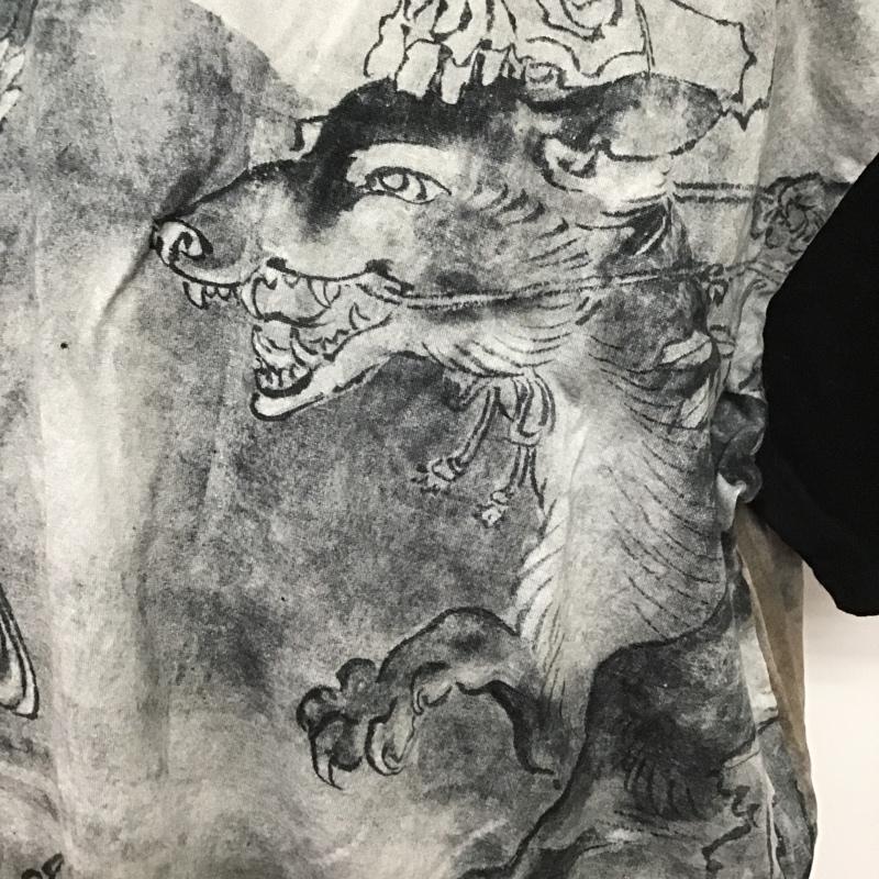グラウンドワイ Ground Y Tシャツ 半袖 GT-T69-045 鳥獣戯画 Tシャツ 半袖カットソー クルーネックカットソー プリントTシャツ 3 プリント 黒 / ブラック / X 灰 / グレー /  メンズ USED 古着 中古 10100129