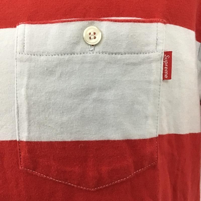 シュプリーム Supreme Tシャツ 半袖 クルーネック 胸ポケット S ボーダー柄 赤 / レッド / X 水色 / ライトブルー /  メンズ USED 古着 中古 10100150