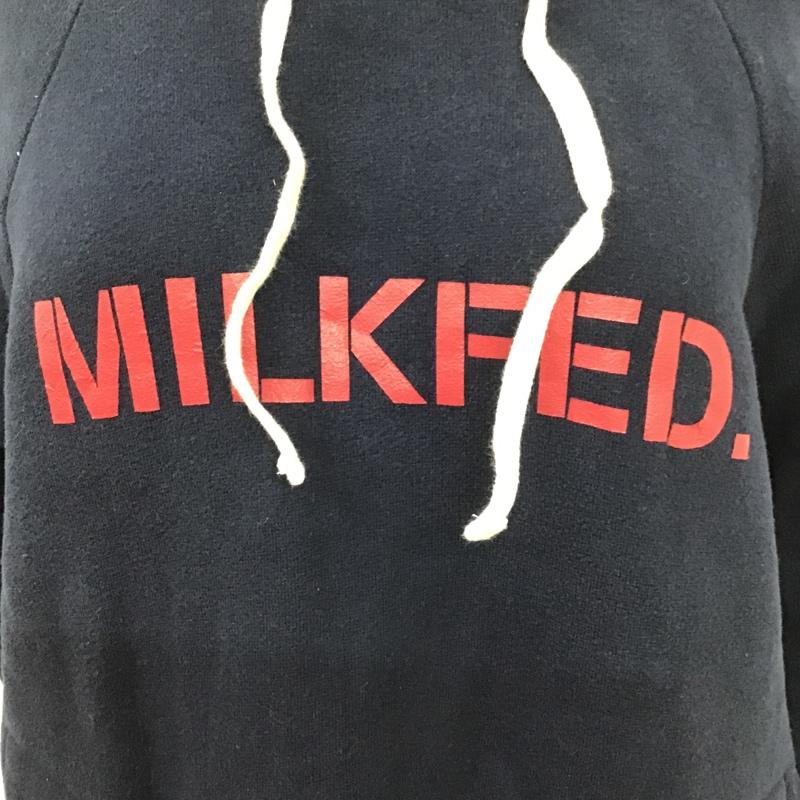 ミルクフェド MILKFED. ワンピース ミニスカート 03154901 SWEATHOODIEDRESSSTENCIL スウェットワンピース ミニワンピース フード付きワンピース M ロゴ、文字 紺 / ネイビー /  レディース USED 古着 中古 10100180